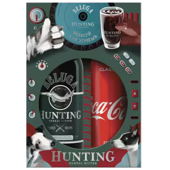 Ликер Hunting Herbal Bitter 0,5 л в подарочной упаковке + банка Coca Cola Ликер Hunting Herbal Bitter 0,5 л в подарочной упаковке + банка Coca Cola
