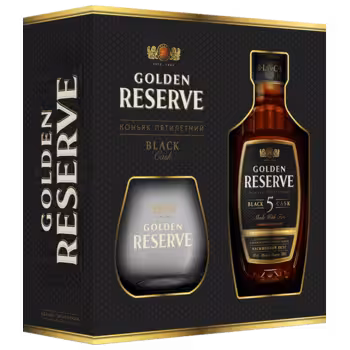 Коньяк Golden Reserve Black Cask 5 лет 0,5 л в подарочной упаковке + стакан Коньяк Golden Reserve Black Cask 5 лет 0,5 л в подарочной упаковке + стакан